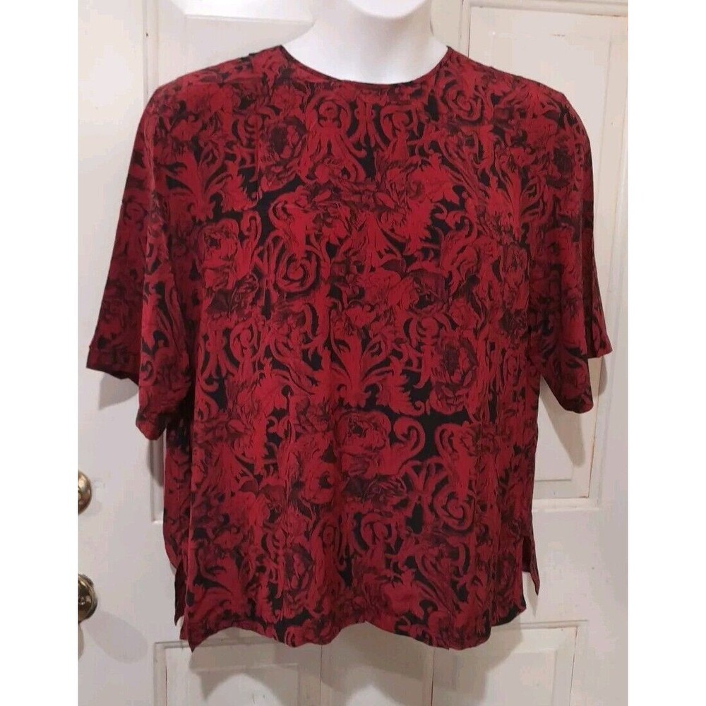 Vintage. Silk Blouse, Norah Noh, Roses Floral Print  Silk, 1975,  Sz, 16
